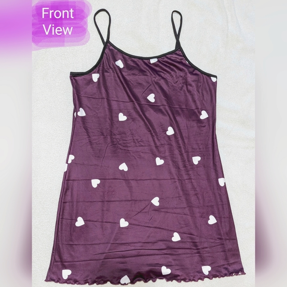 BNWT ladies size L (8/10) slip nightie, deep purple with little heart design